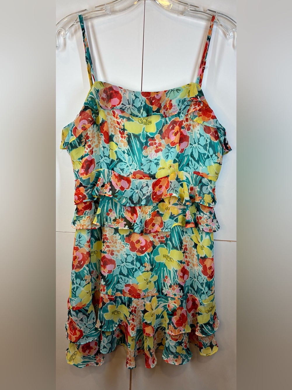 Lulus Floral Ruffle Mini Dress Size Medium Tropical Print Spaghetti Strap